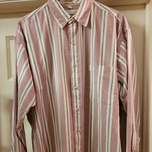 Geoffrey Beene men's button down, rose/blue/white, size L 100% cotton shirt.